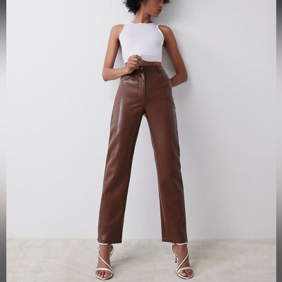 Wilfred Aritzia The Melina High Waisted Vegan Leather Pants in Cognac size 4 - Picture 4 of 12